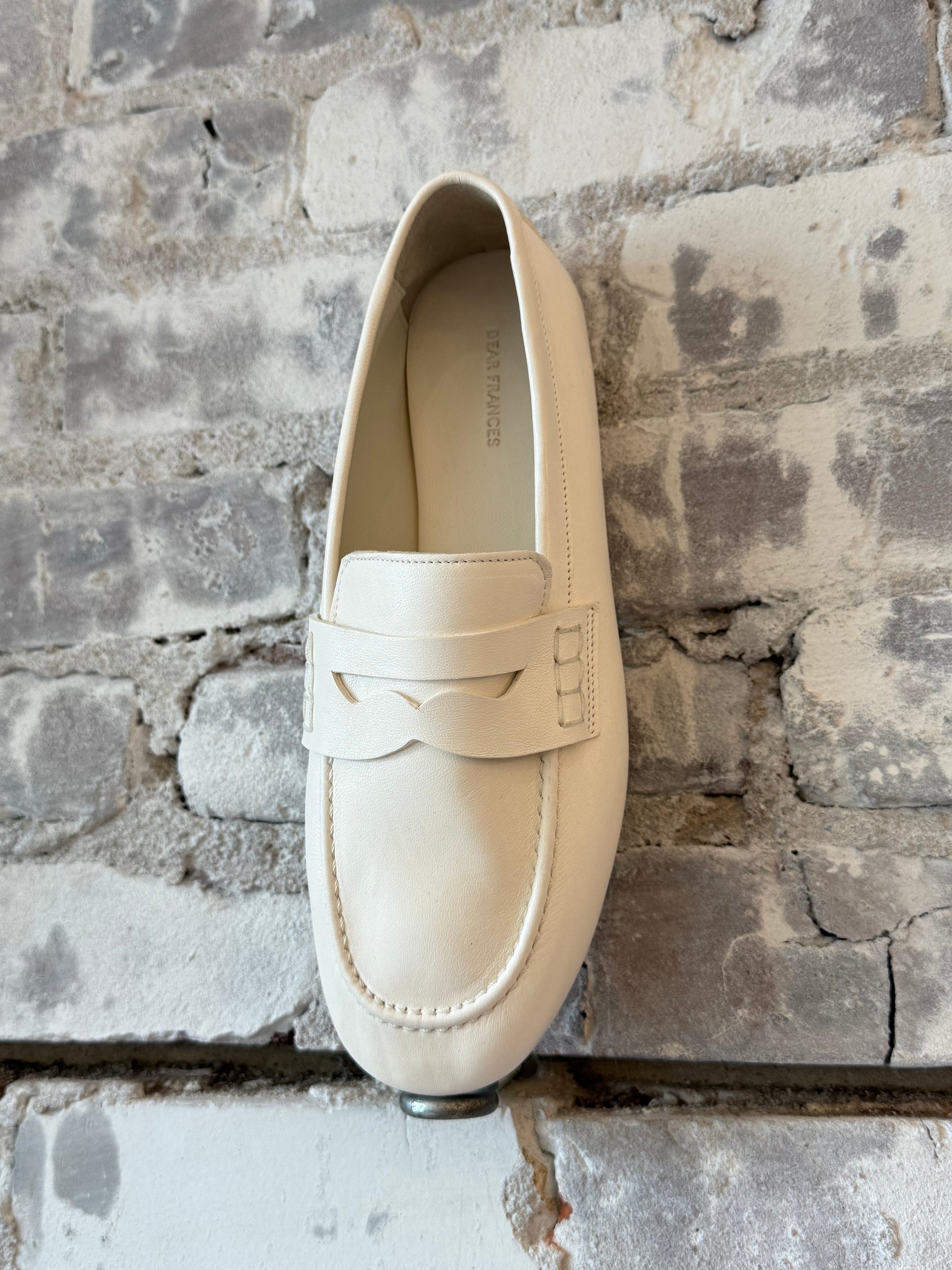 Women's Dear Frances Balla Loafer in chalk color, featuring sleek leather design with a rounded toe and stylish slip-on fit.