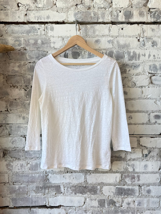 Stretch Linen 3/4 Sleeve Semi Relaxed Boatneck - Blanc - DUNE + SALT