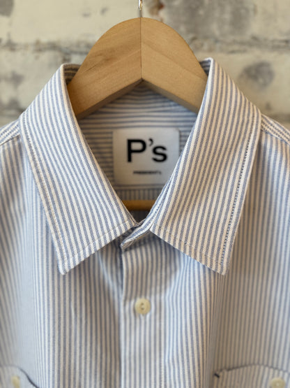 P's Striped Ripped Oxford Shirt - White/Blue Stone Wash - DUNE + SALT