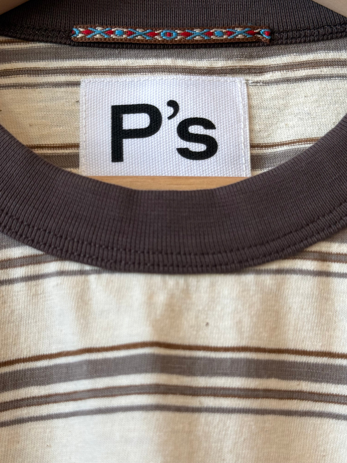 Ecru slub stripe long sleeve T-shirt by Presidents, featuring a relaxed fit and subtle textured stripe pattern.