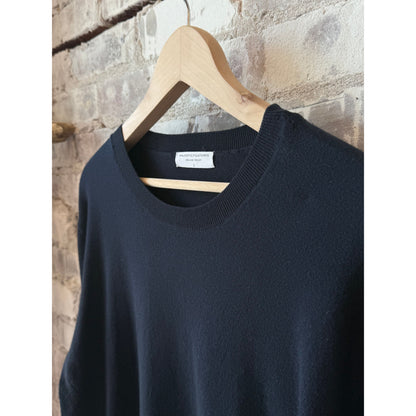 Women's organic cotton knit long-sleeve crewneck in marine color by Majestic Filatures, showing the textured fabric and classic fit.