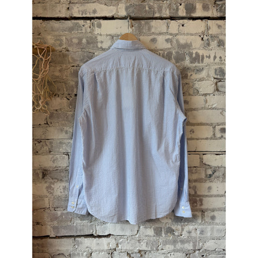 Men's Paul Woven Seersucker Shirt in sky blue and white by Hartford Men's, featuring a classic woven seersucker fabric.