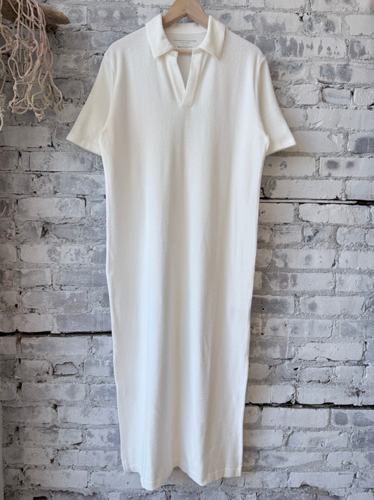 Organic Cotton Terry Elbow Sleeve Polo Maxi Dress - Milk - DUNE + SALT