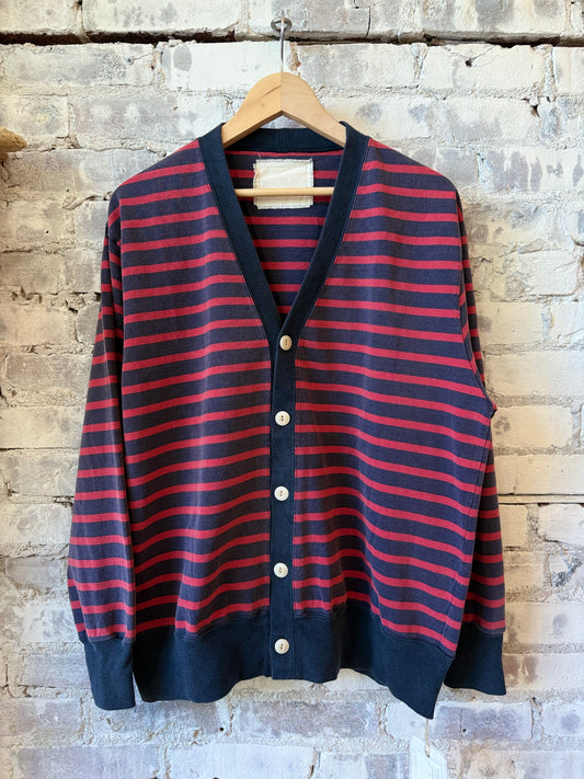 V::Room Cotton Heavy Boarder V-Cardigan - Navy/Red Light Gray