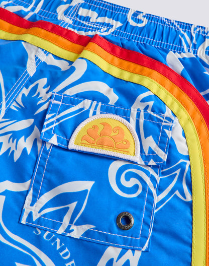 Boy's Archive Hibiscus Print Elastic Waist Boardshort - Vintage Sapphire