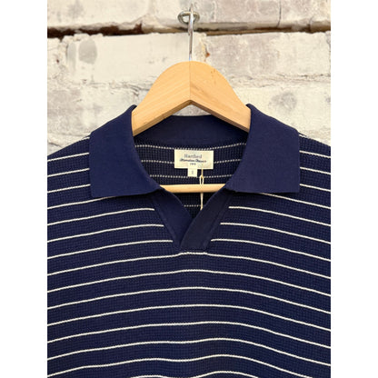 Hartford Men's Waffle Stripe Polo Knitted Pullover - Indigo Black