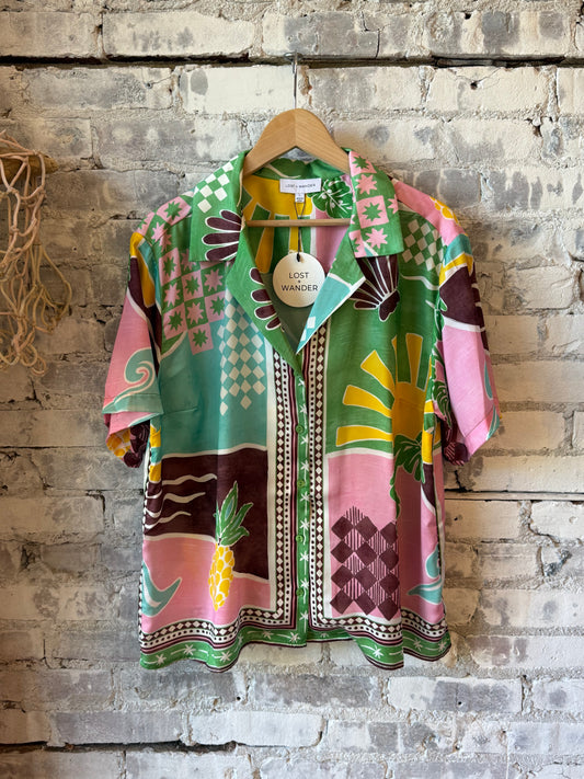 Isla Spell Button Down Shirt - Green Multi