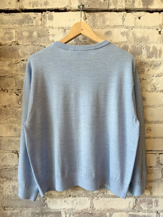 Secular Merino V Neck Sweater - Blue Dark Gray
