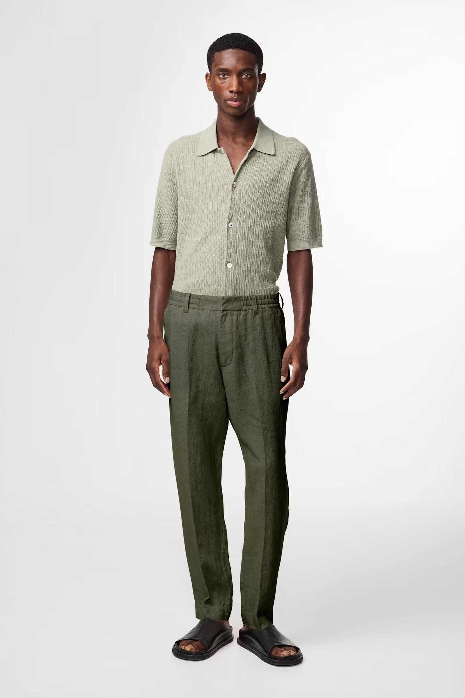Billie Drawstring Linen Pant - Croc Green - DUNE + SALT