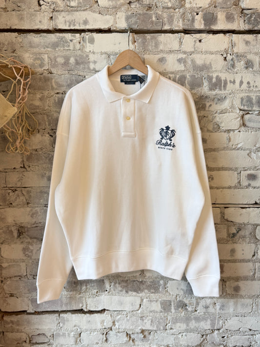 Island Fleece Graphic Print Polo Sweatshirt - White - DUNE + SALT