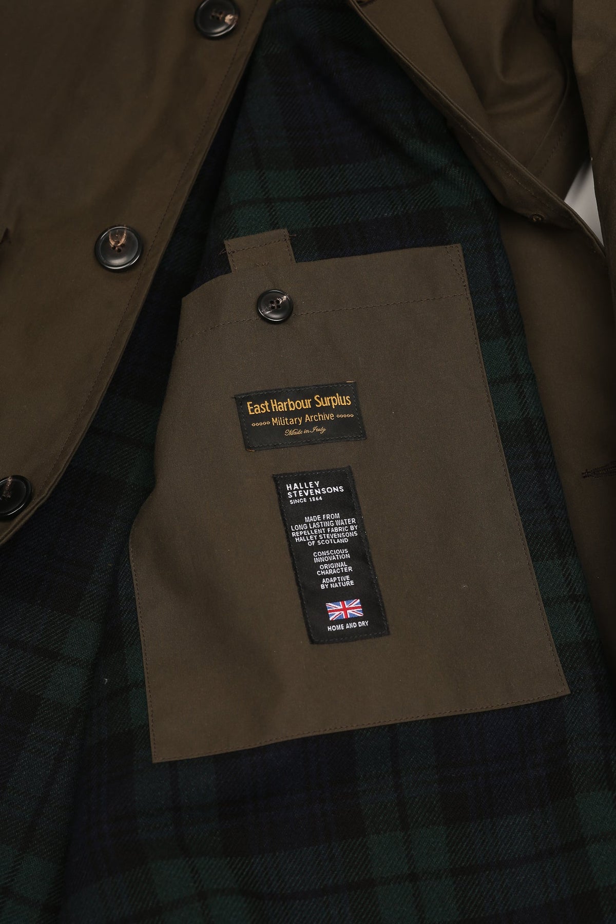 East Harbour Surplus Baxter Waxed Cotton Trench Coat - Green Black