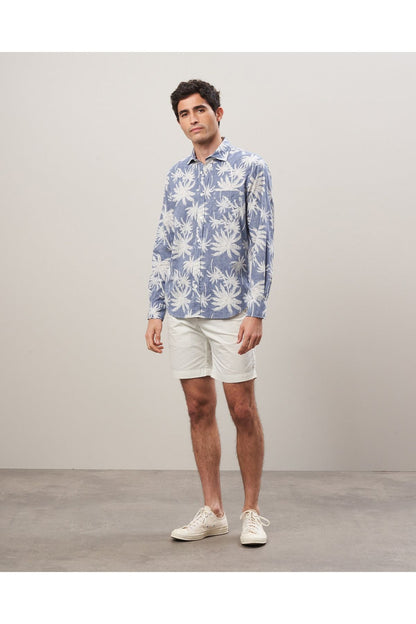 Paul Palm Tree Print Cotton Shirt - Navy - DUNE + SALT