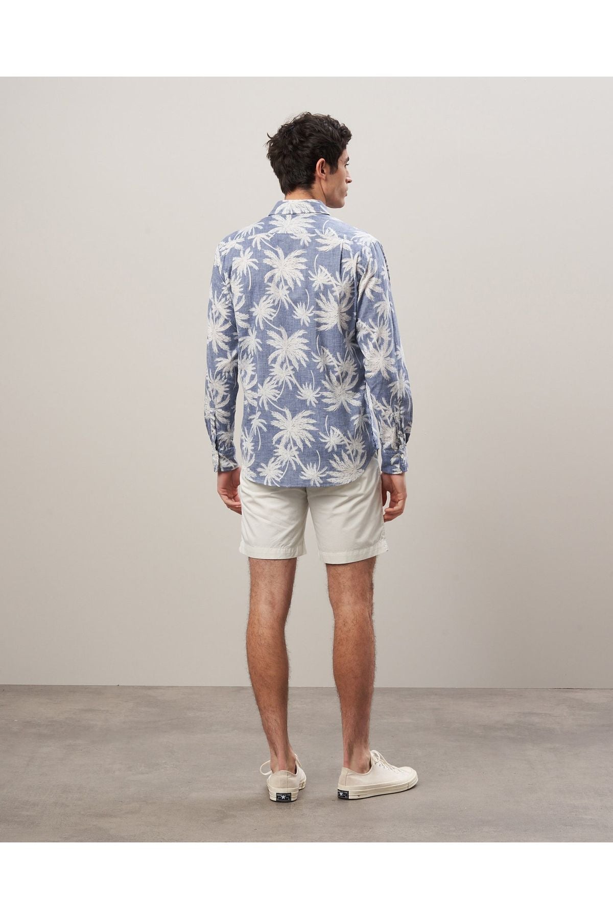 Paul Palm Tree Print Cotton Shirt - Navy - DUNE + SALT
