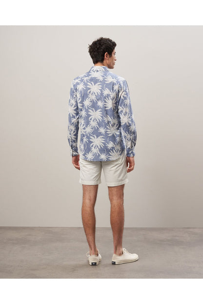 Paul Palm Tree Print Cotton Shirt - Navy - DUNE + SALT