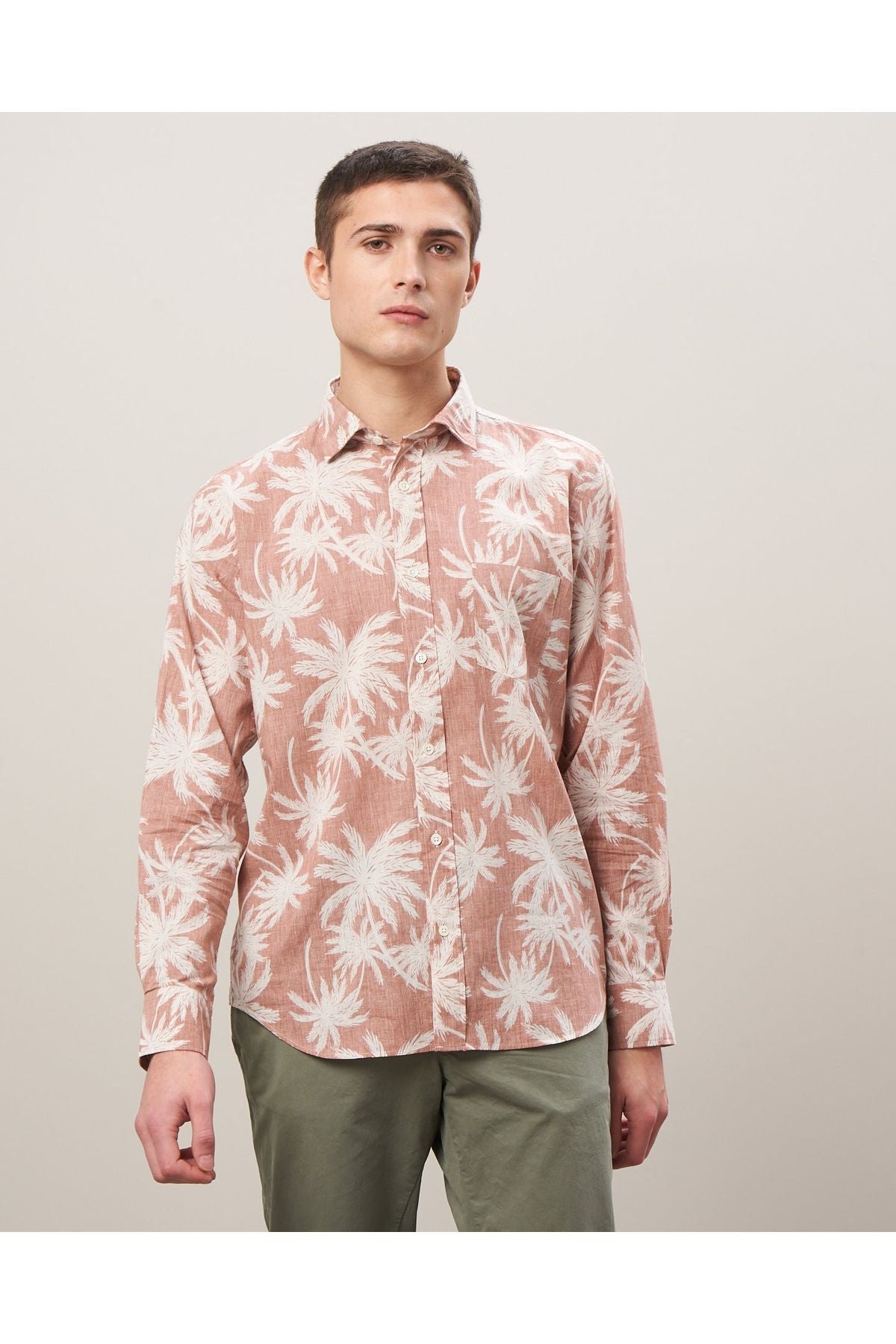 Paul Palm Tree Print Cotton Shirt - Rust - DUNE + SALT