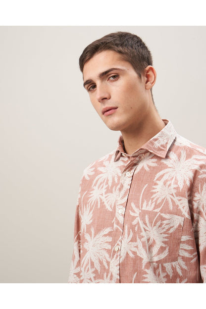 Paul Palm Tree Print Cotton Shirt - Rust - DUNE + SALT