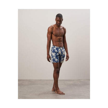 Palm Print Recycled Nylon Swim Trunk - Navy - DUNE + SALT