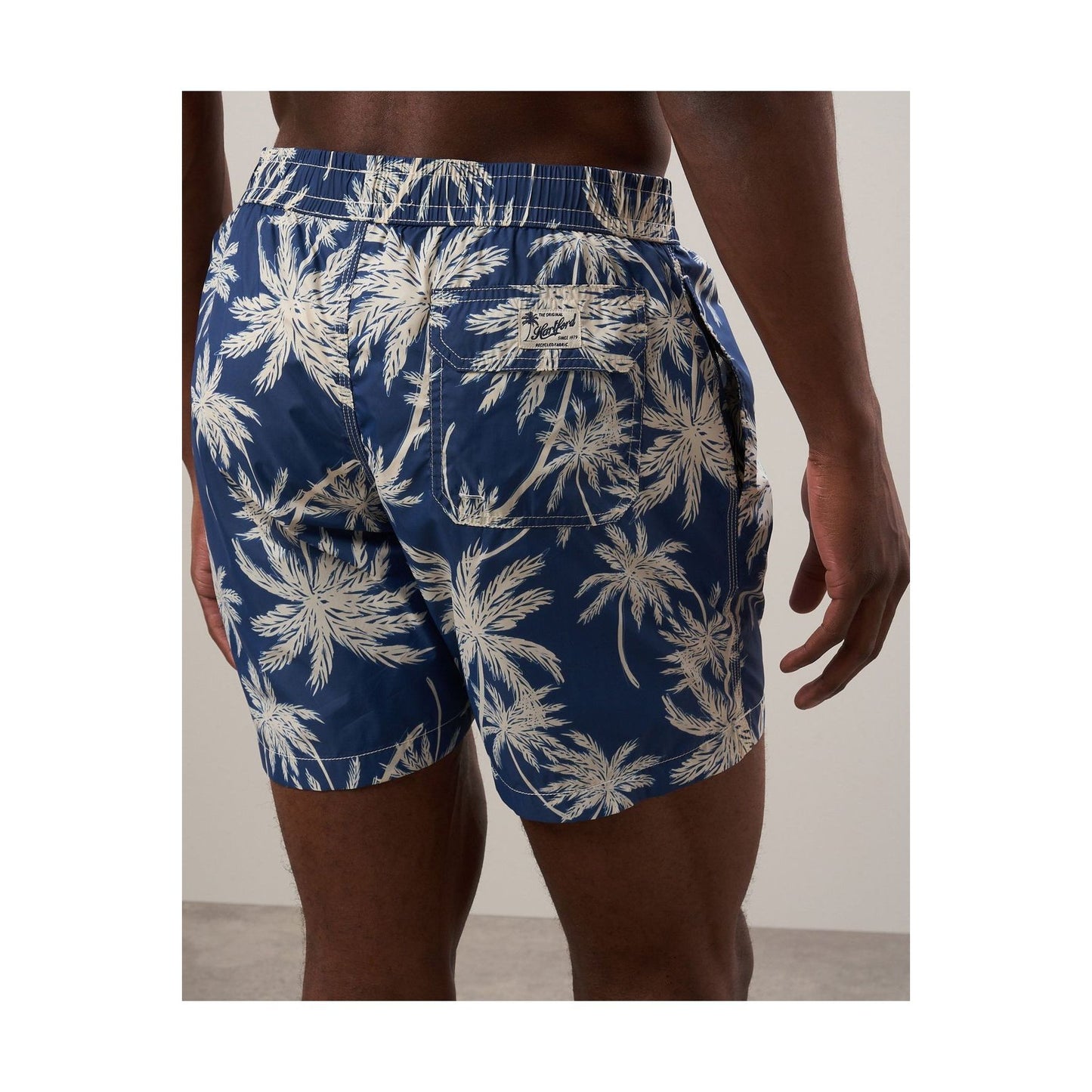 Palm Print Recycled Nylon Swim Trunk - Navy - DUNE + SALT