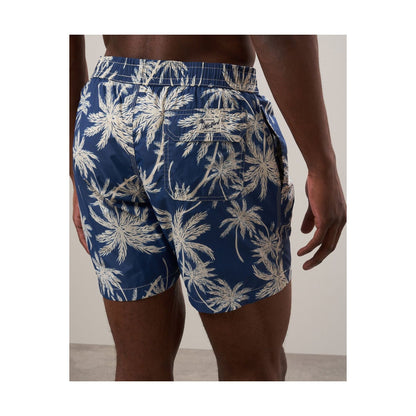 Palm Print Recycled Nylon Swim Trunk - Navy - DUNE + SALT