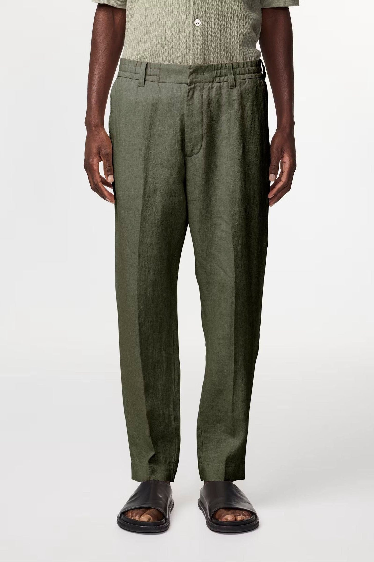 Billie Drawstring Linen Pant - Croc Green - DUNE + SALT