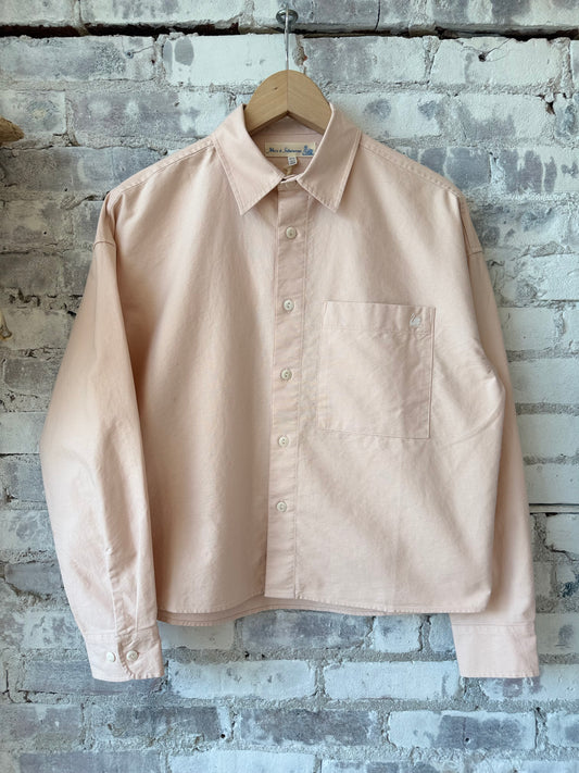 Cropped Boxy Style Cotton Oxford Long Sleeve Shirt - Shell - DUNE + SALT