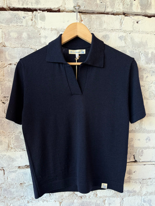 Refined Merino Wool Short Sleeve Women's Polo Shirt - Dark Navy - DUNE + SALT