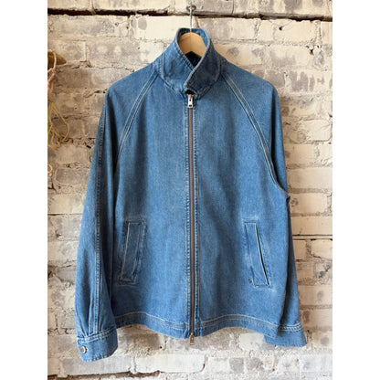 Men's Postal Denim Jacket in mid blue by Closed Men's, featuring classic denim style and visible stitching.