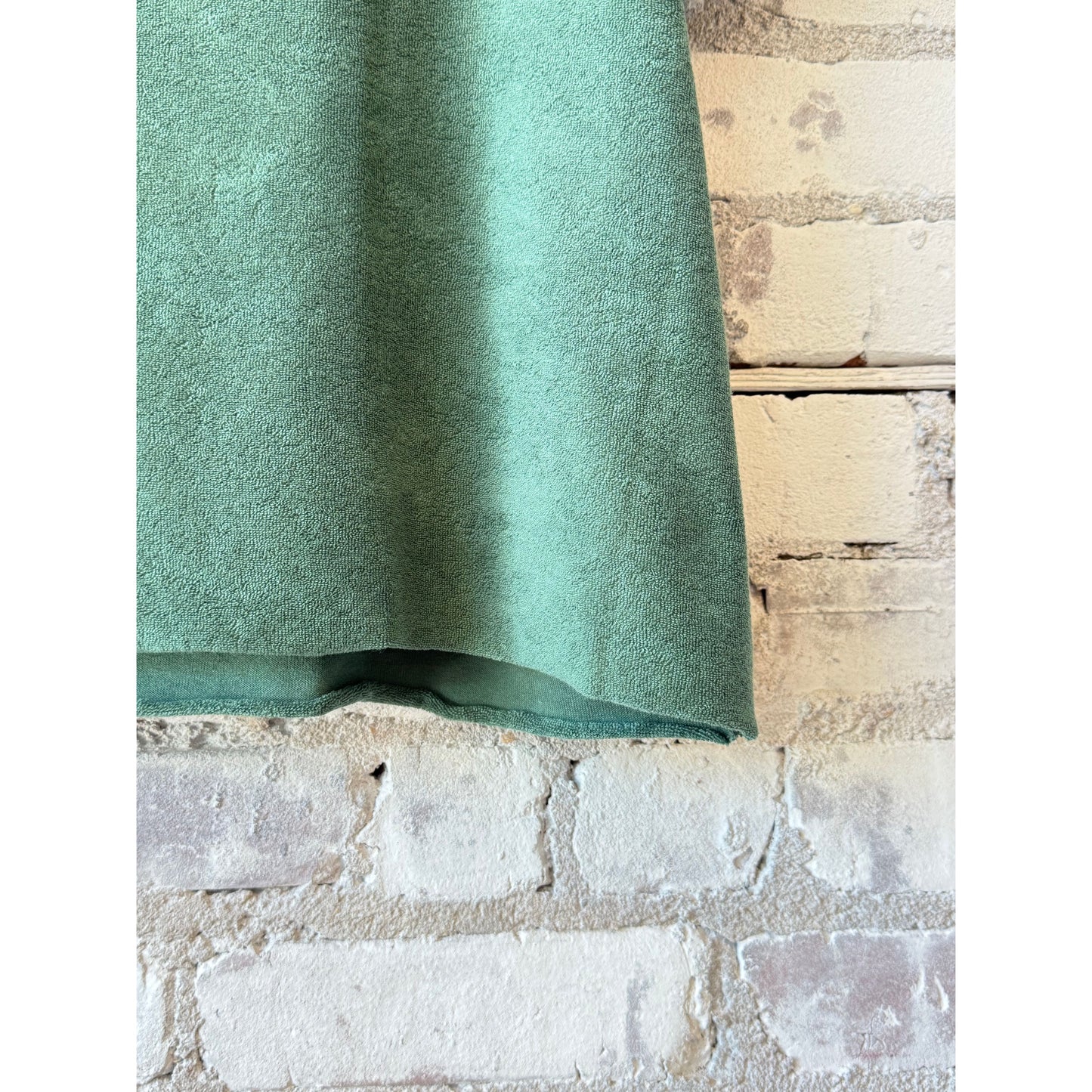 Women's organic cotton terry semi-relaxed crewneck top by Majestic Filatures in agave color, featuring a comfortable fit and short sleeves.