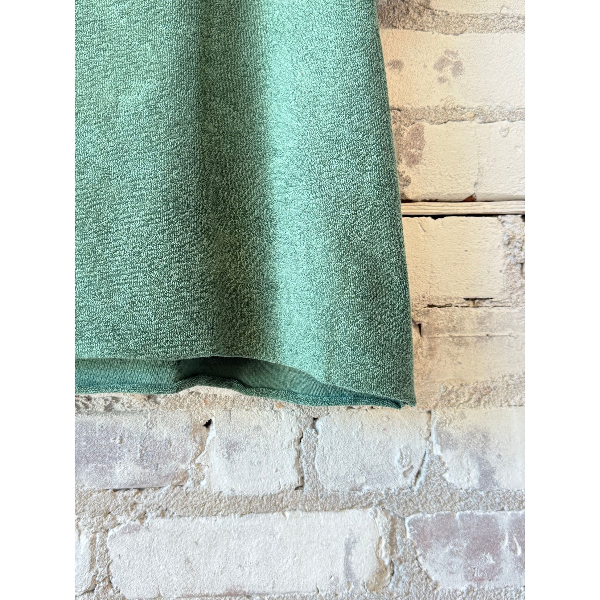 Women's organic cotton terry semi-relaxed crewneck top by Majestic Filatures in agave color, featuring a comfortable fit and short sleeves.