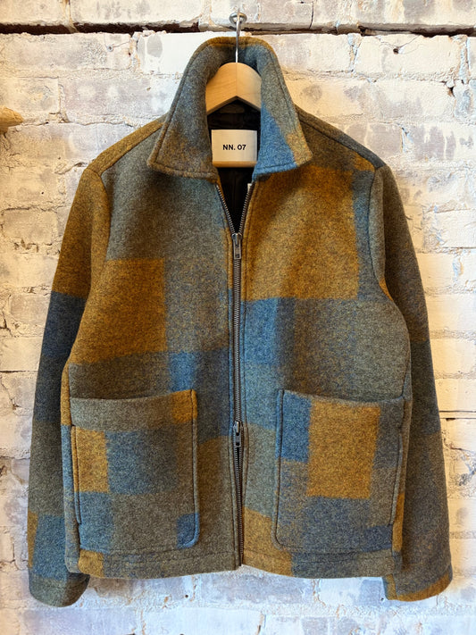 NN07 Gael Wool Blend Jacket - Brown Check Dark Olive Green