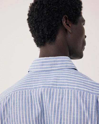 Paul Striped Woven Shirt - Mid Blue/White