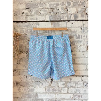 Men's Cyclist Liner Swim Trunks - Fans Sky/Orange - DUNE + SALT