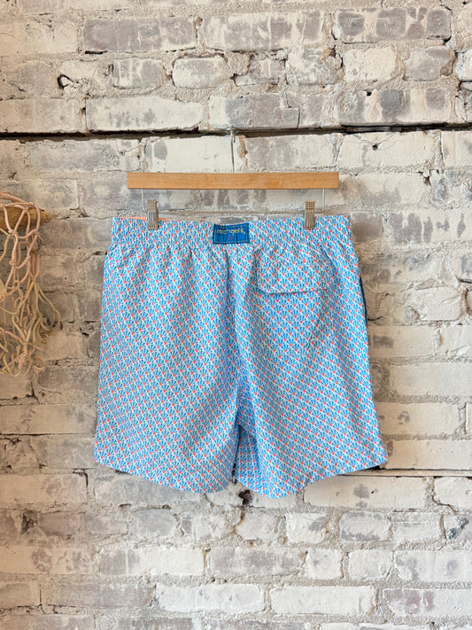 Men's Cyclist Liner Swim Trunks - Fans Sky/Orange - DUNE + SALT