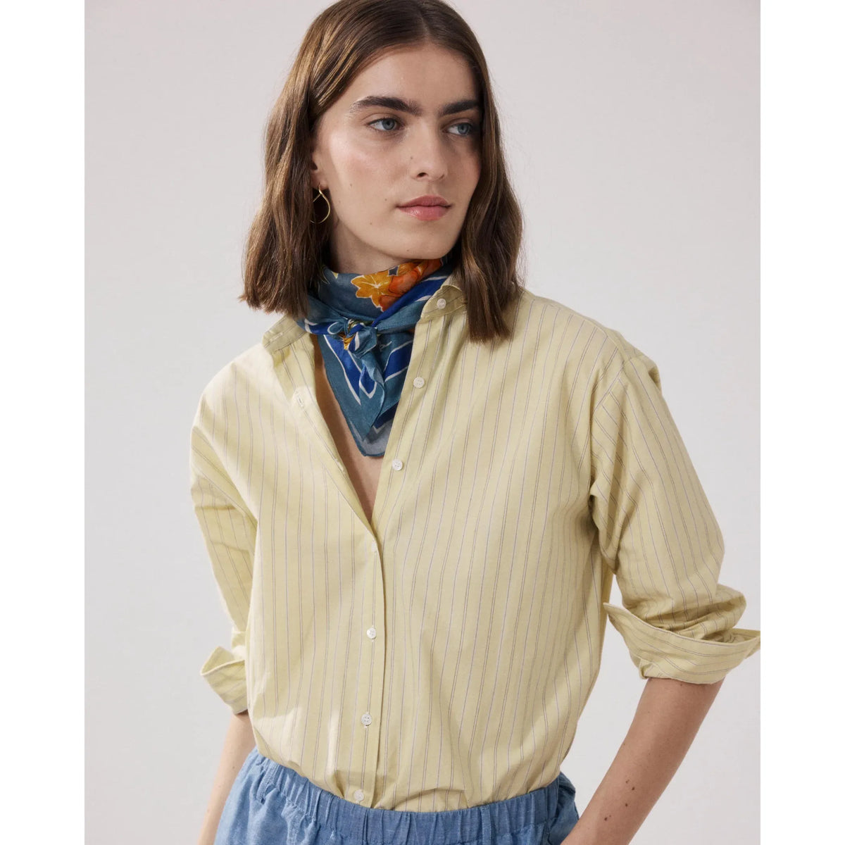 Hartford Women's Bandana Costa Rica Woven Scarf - Denim Light Gray