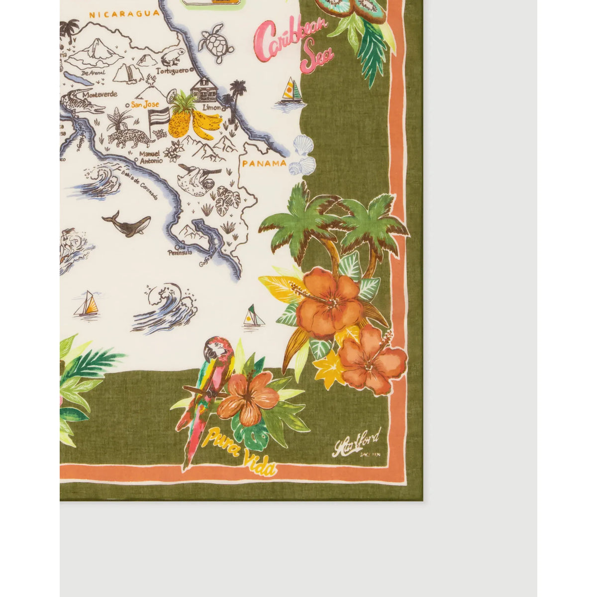 Hartford Women's Bandana Costa Rica Woven Scarf - Olive Antique White
