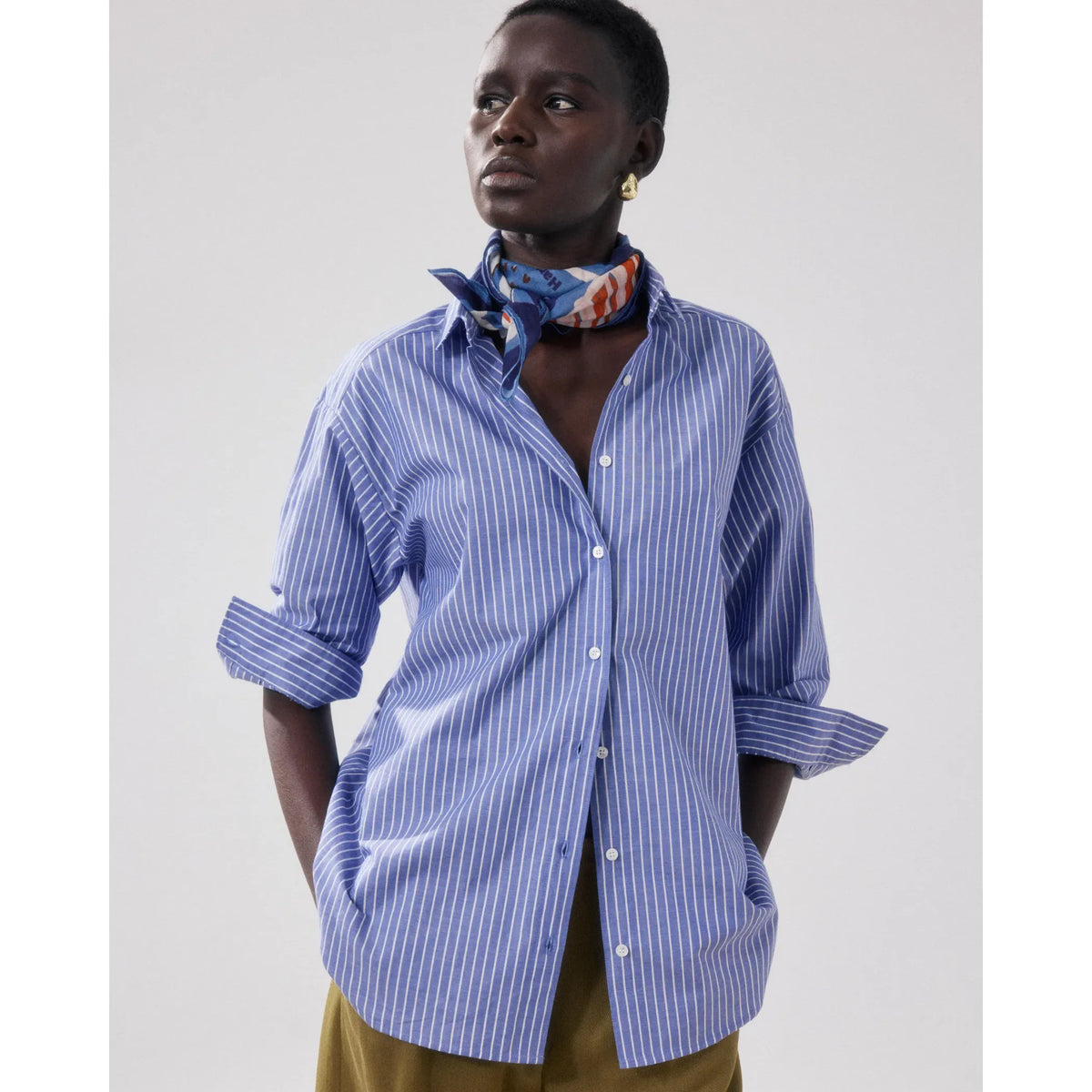 Hartford Women's Bandana Hibiscus Woven Scarf - Pool Light Gray