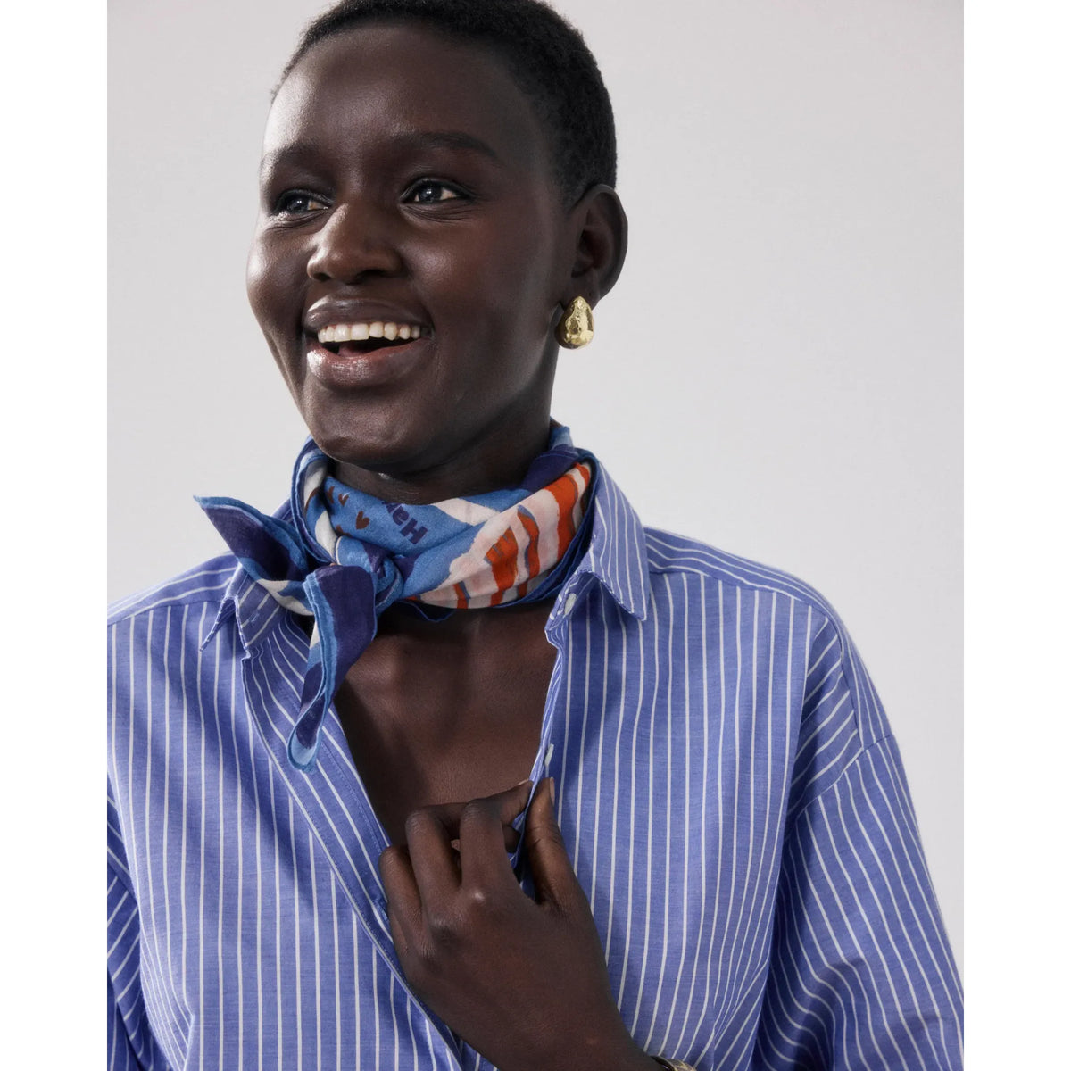 Hartford Women's Bandana Hibiscus Woven Scarf - Pool Light Gray