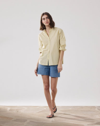 Stefi Linen/Chambray Short - Denim Blue