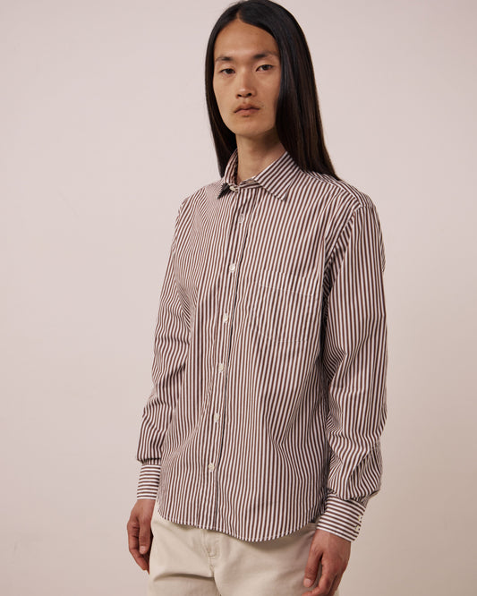 Hartford Men's Paul Woven Brown Shirt showing textured fabric and collar detail.