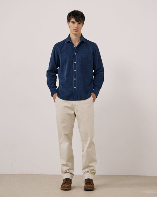 Hartford Men's Paul Woven Shirt in indigo, featuring a casual woven design and button-down collar.