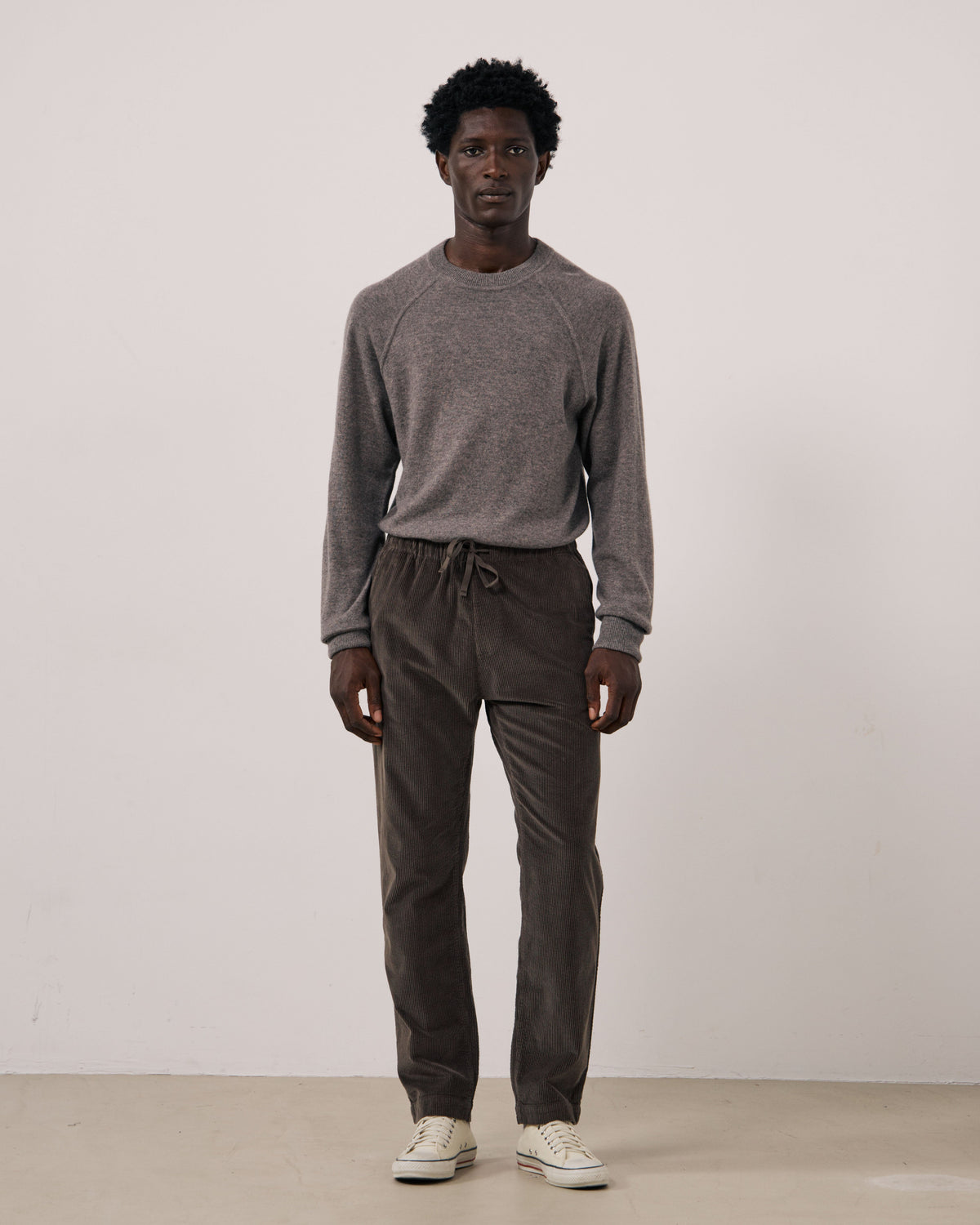 Hartford Men's Joggy Cord Woven Pants in Moka color, showing the relaxed fit and textured fabric detail.
