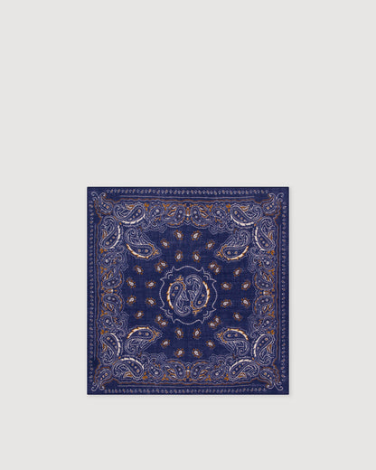 Navy paisley woven bandana scarf from Hartford Men's, featuring intricate paisley patterns and soft woven fabric.