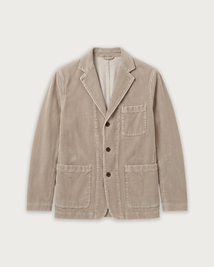 Hartford Men's Julian Woven Jacket in sand color, showing the textured woven fabric and stylish collar detail.