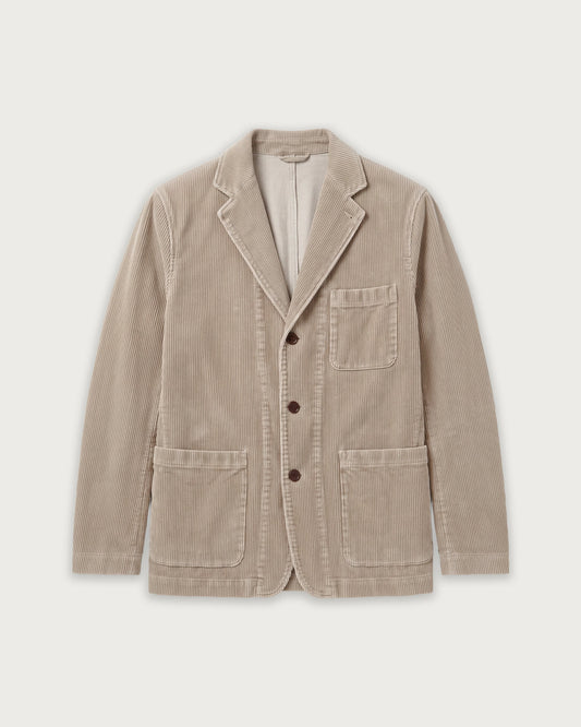 Hartford Men's Julian Woven Jacket in sand color, showing the textured woven fabric and stylish collar detail.