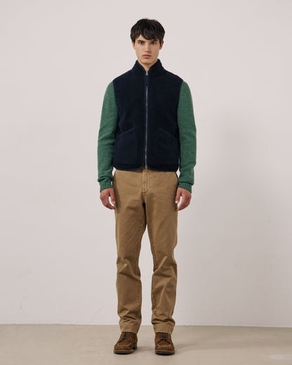 Navy Hartford Men's Basta knitted vest with ribbed collar and hem, featuring a textured knit pattern.