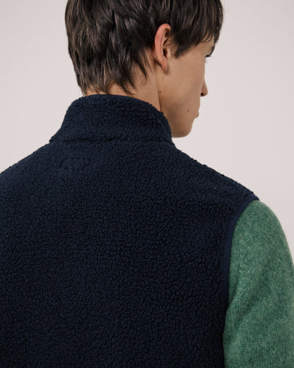 Hartford Men's navy knitted vest from Basta collection, featuring a classic V-neck and textured knit pattern.