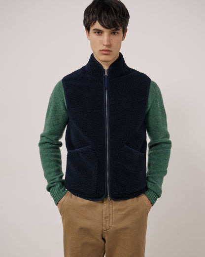 Navy Basta knitted vest for men by Hartford Men's, featuring a cozy, textured knit fabric and classic V-neck design.