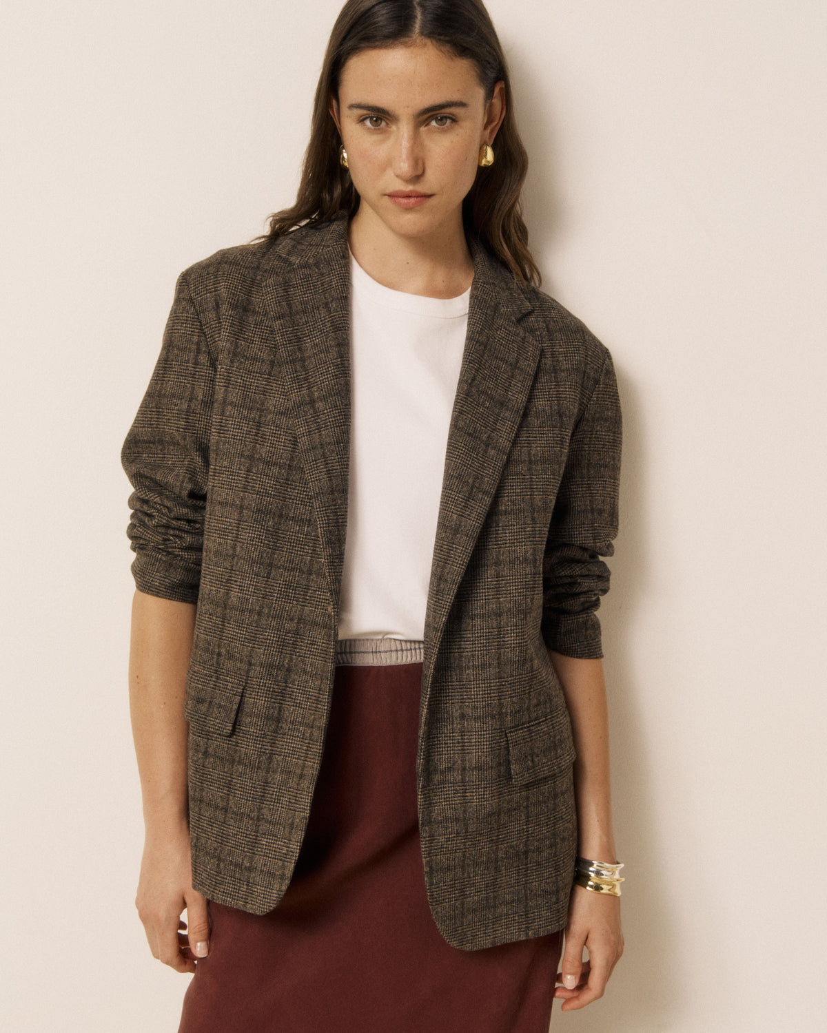 Women's brown Victo woven jacket by Hartford Women, featuring textured fabric and stylish design for casual wear.