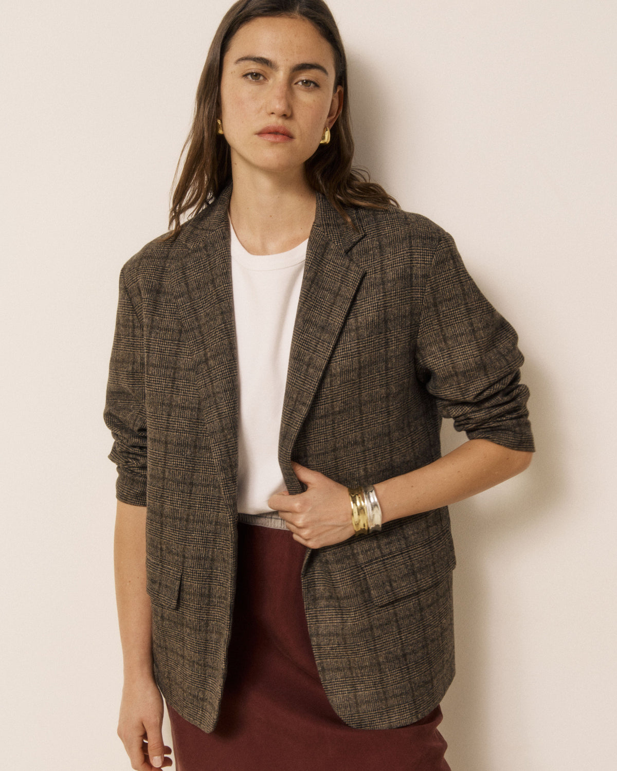 Women's brown Victo woven jacket by Hartford Women's, featuring textured fabric and stylish design, perfect for casual wear.