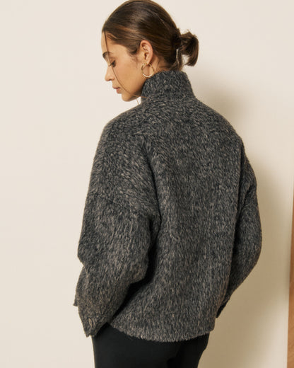 Hartford Women's Vivien Woven Grey Jacket, stylish women's outerwear with woven fabric detail, shown on a model.
